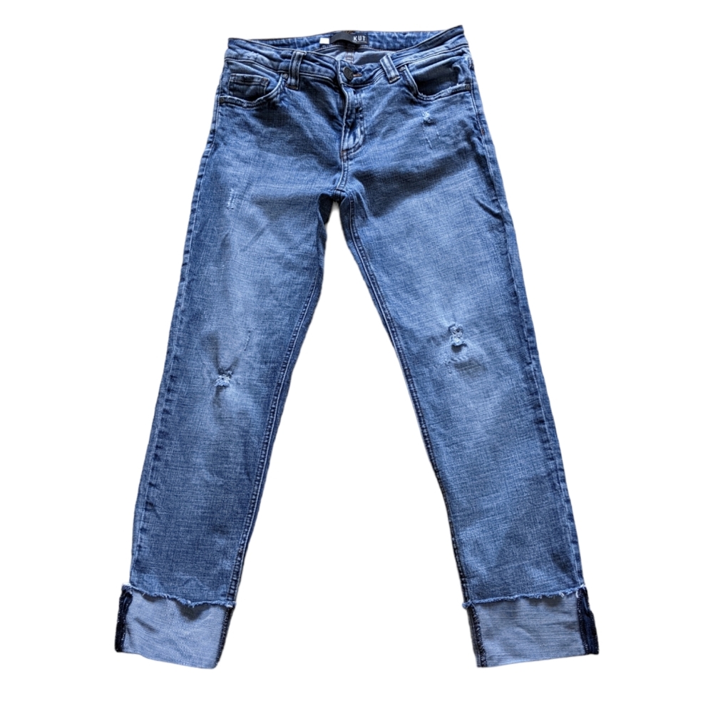 KUT from the Kloth Catherine Boyfriend Jeans Size 2 Distressed Cuffed Raw Hem